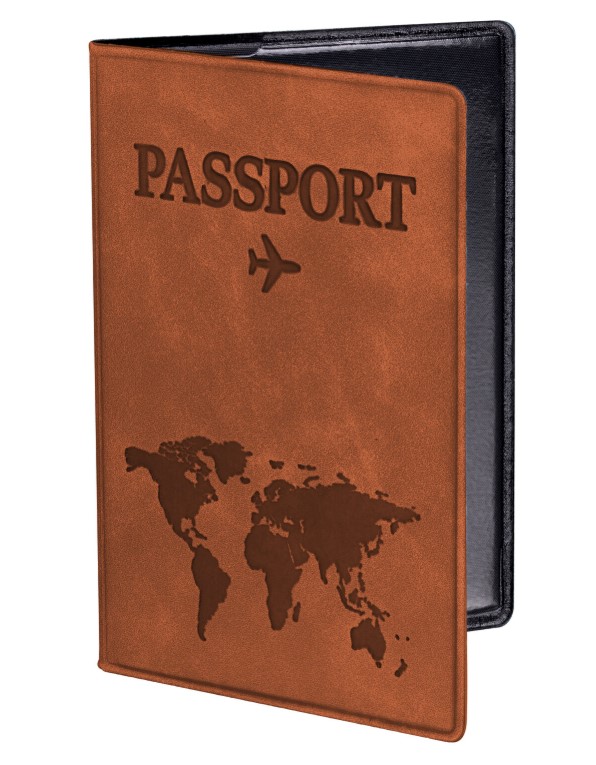 Обложка для паспорта 'Passport Map', мягкая экокожа, коричневая, STAFF, 238876