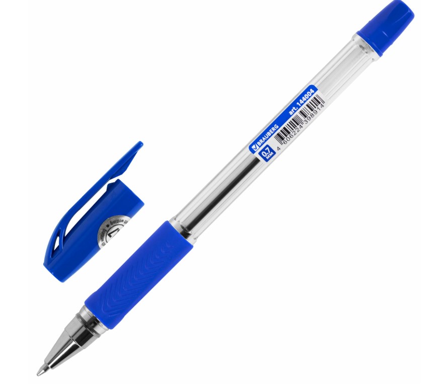 Ручка шариковая BRAUBERG 'BP-GT', СИНЯЯ, корпус прозрачный, евронаконечник 0,7 мм, 144004