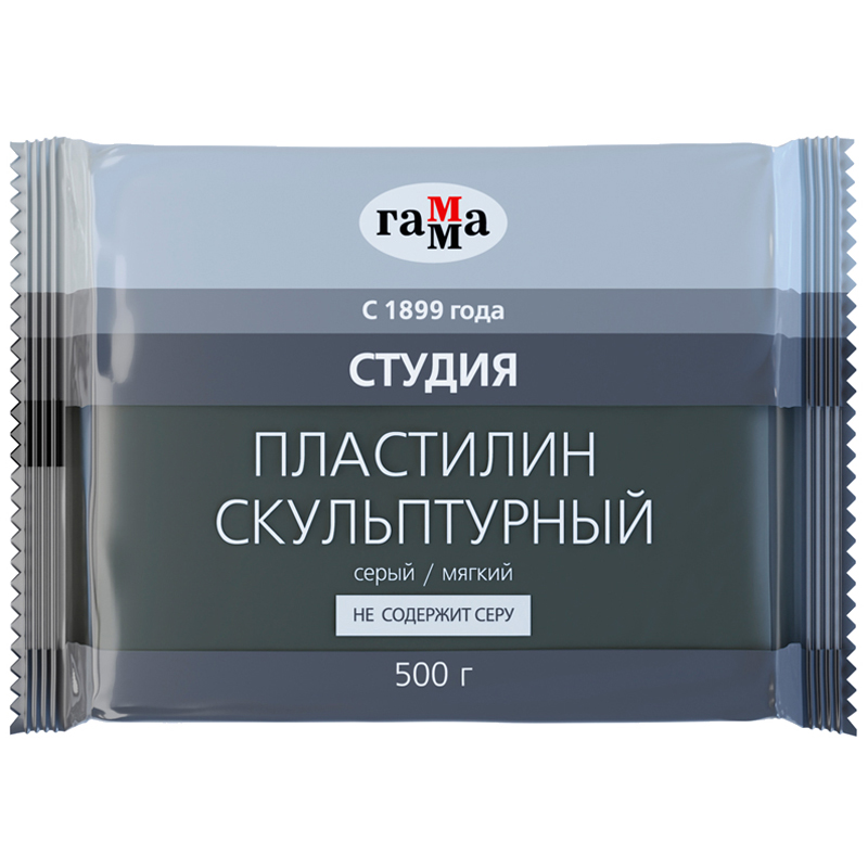 Пластилин скульптурный Гамма 'Студия', серый, 500 гр., мягкий, 2.80.Е050.004.2
