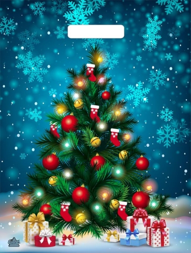 Пакет ПЭ с вырубной ручкой 31х40+6см (60) (Яркая елочка) Тико НГ, ВУР56841