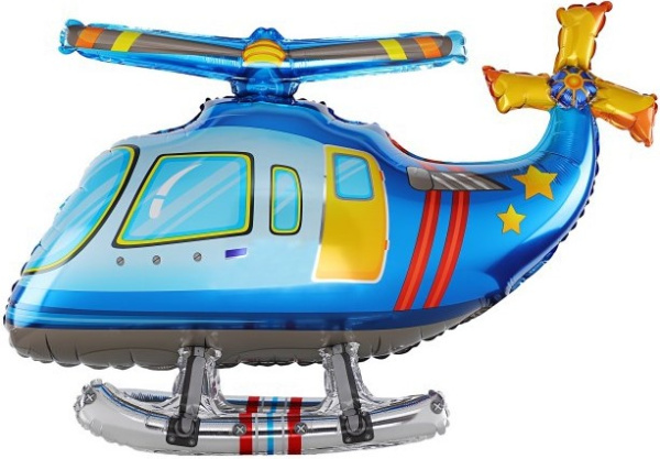 Шар (33''/84 см) Фигура 3D, Вертолет, Синий, 1 шт, 26027