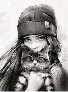 Алмазная мозаика, ДЕВУШКА С КОТОМ. ОСЕНЬ, 30x40 см, 70850